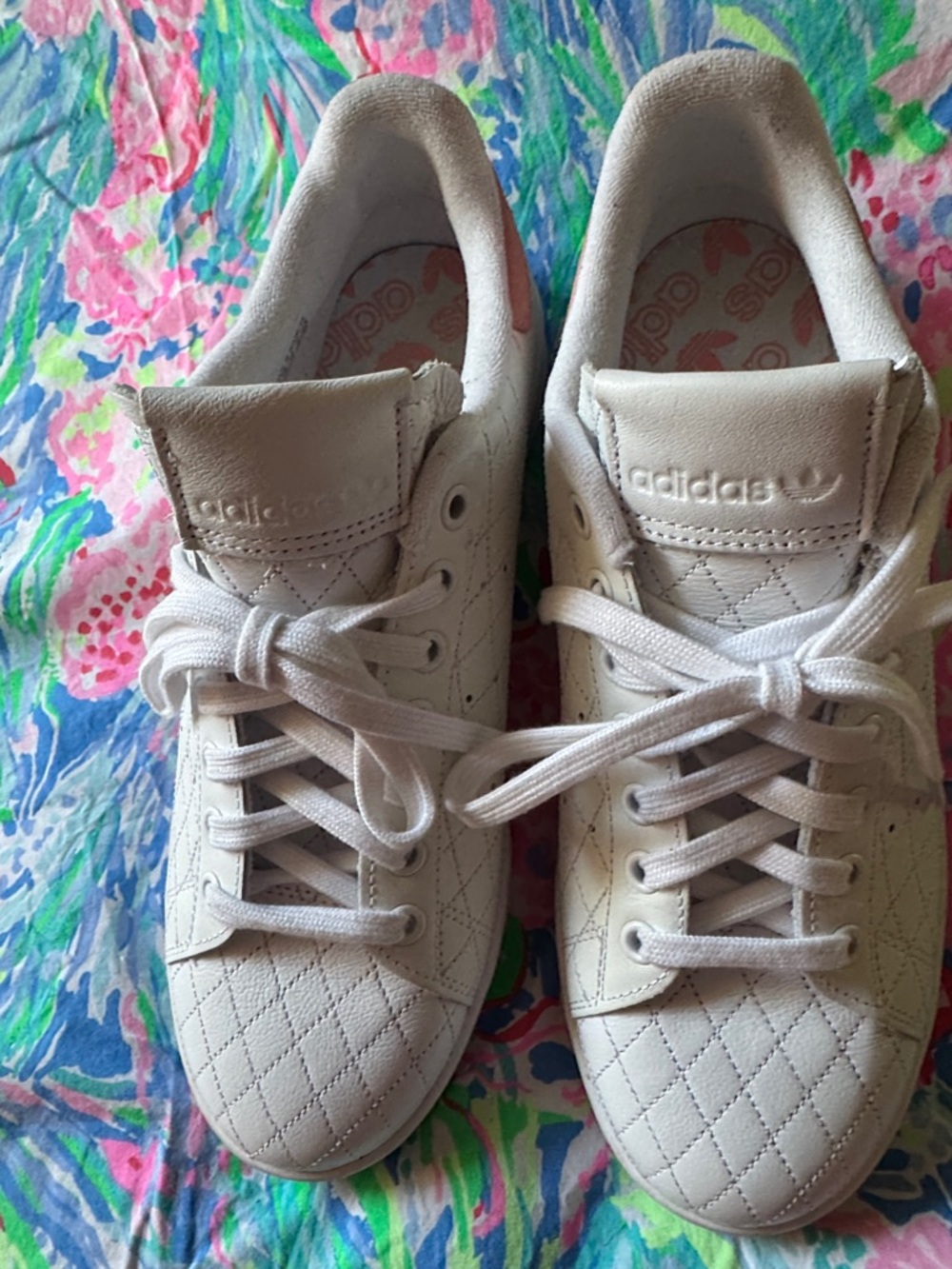 Rare Stan Smith Adidas White Quilted Lace-Up Sneakers - Picture 6 of 7
